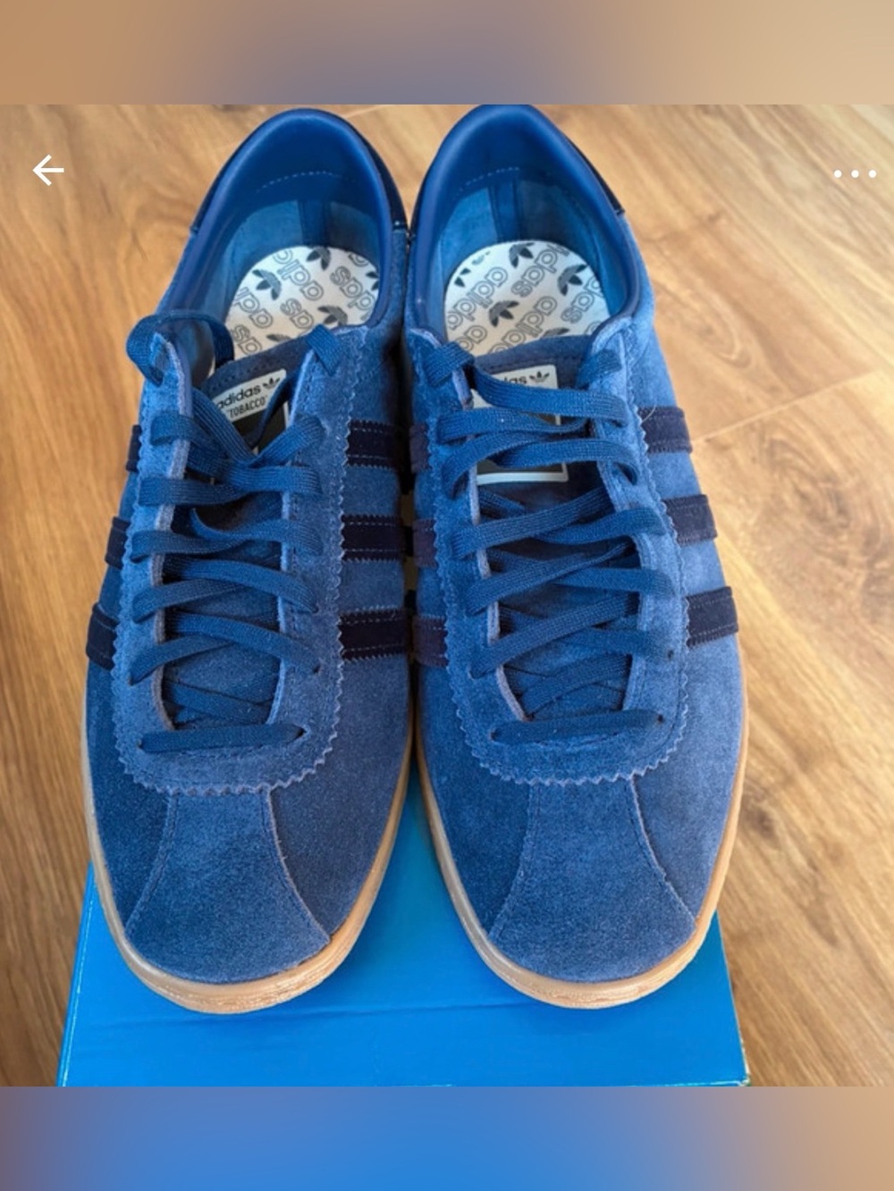 adidas Men’s Tobacco Blue Suede Sneakers with Navy Stripes